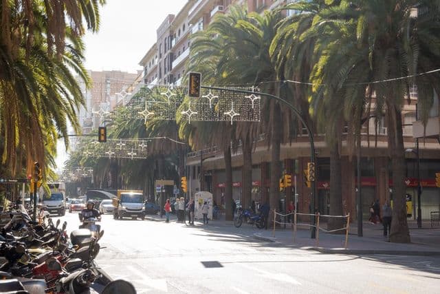 Avenida del Soho con alumbrado ornamental entre palmeras